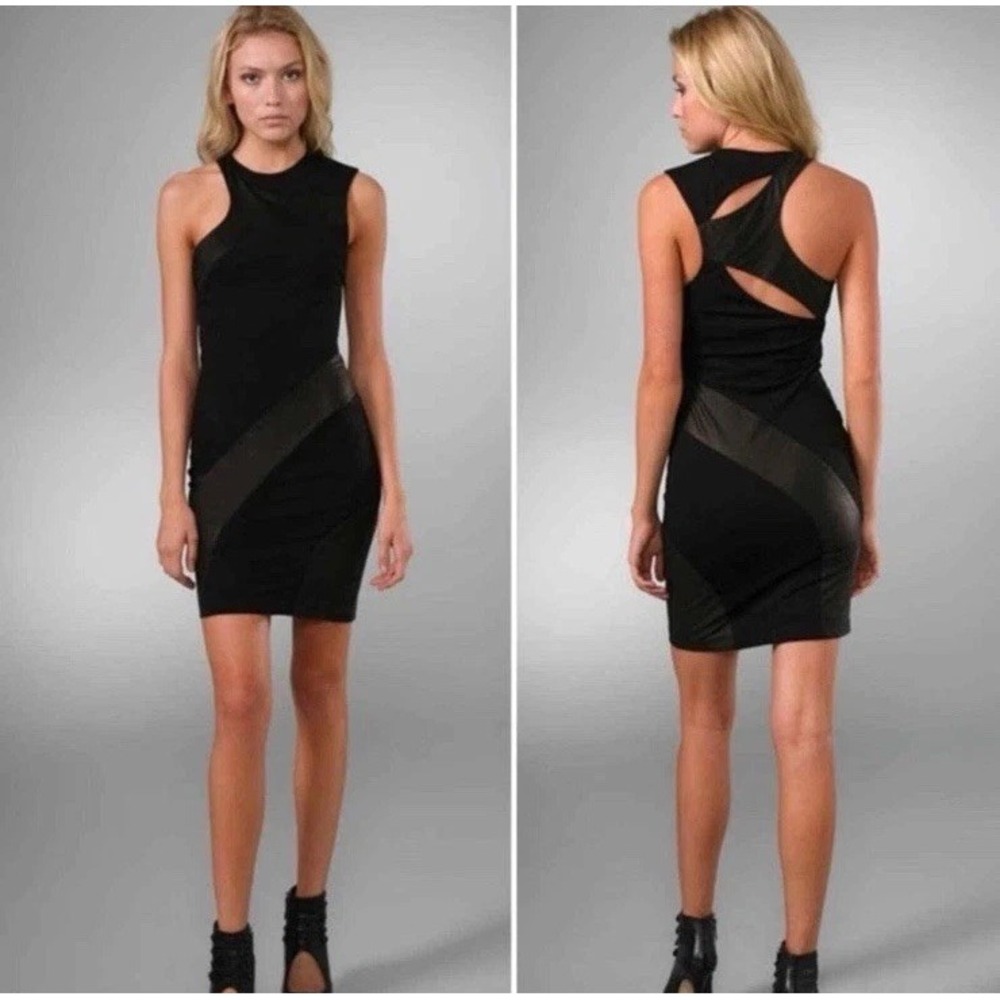 Alice + Olivia‎ Ponte Cutout Dress with Leather Trim XS-Small Women's Cocktail